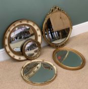 MIRROR ASSORTMENT - two convex bobble mirrors, 50cms and 24cms diameter and three other circular
