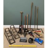 TOOLS - a large assortment including car ramps, axel stands, long handled garden tools ETC E/T