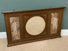 OVERMANTEL MIRROR, gilt frame with embossed detail, circular bevelled glass central mirror flanked