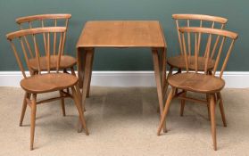 VINTAGE ERCOL LIGHT ELM TWIN FLAP DINING TABLE, 72cms H, 65cms W, (138cms open) 75cms D and a set of