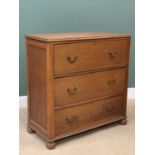 ANTIQUE OAK CHEST of three long and deep drawers, on bun feet, 102cms H, 102cms W, 47cms D