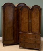 ART DECO WARDROBES - burr walnut 'Butilux', dome tops, 202cms H, 126cms W, 59cms D the largest and a