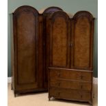 ART DECO WARDROBES - burr walnut 'Butilux', dome tops, 202cms H, 126cms W, 59cms D the largest and a