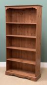 MODERN PINE BOOKCASE, tall example similat to the previous lot, having five open shelves, 191cms