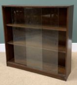VINTAGE THREE SHELF BOOKCASE with sliding glazed doors by 'Phoenix of Charing Cross', 89cms H, 90cms