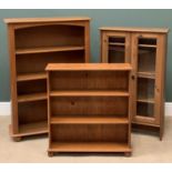 MODERN PINE BOOKCASES, the largest 122cms H, 88cms W, 30cms D, another smaller 83cms H, 77cms W,