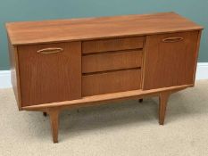 MID-CENTURY SIDEBOARD having three central drawers flanked by two sliding doors, 74cms H, 128cms