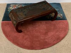 EASTERN CARVED COFFEE TABLE with bowed legs, 30cms H, 90cms W, 38cms D and two Ffrith Chinese washed