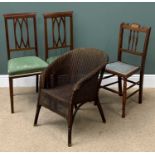 FURNITURE ASSORTMENT - chairs to include Lloyd loom tub chair, 58cms H, 50cms W, 41cms D and three