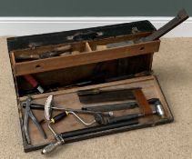 TOOLS - vintage carpenter's type toolbox with assorted contents, painted black, 40cms H, 80cms W,