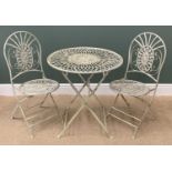 METAL BISTRO STYLE GARDEN FURNITURE comprising circular folding table, 74cms H, 70cms diameter and