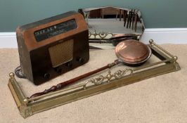 VINTAGE ITEMS to include Murphy radio, brass fender, shaped bevelled edge glass mirror and a long