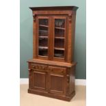 VICTORIAN MAHOGANY BOOKCASE CUPBOARD, the upper section with twin glazed doors over a base having