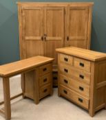 MODERN LIGHT OAK BEDROOM FURNITURE to include triple wardrobe, 192cms H, 160cms W, 60cms D, a two