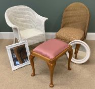 FURNITURE ASSORTMENT to include two loom type chairs, a footstool and two mirrors