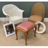 FURNITURE ASSORTMENT to include two loom type chairs, a footstool and two mirrors