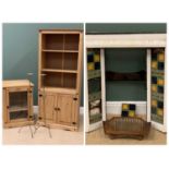 FURNITURE ASSORTMENT - pine bookcase with three deep shelves and base cupboard doors, 183cms H,