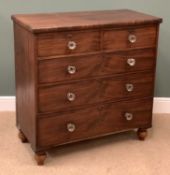 VICTORIAN MAHOGANY CHEST of two short over three long drawers with glass effect knobs, 108cms H,