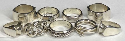 TIANGUIS JACKSON SILVER RINGS (9) - all hallmarked and stamped '925', sizes range from O - Y, 3.6ozt