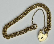 FINE 9CT GOLD LINK BRACELET with padlock and safety chain, all links with 'crusty' pattern, 24grms