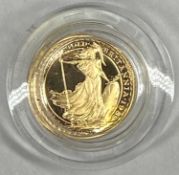 1989 GOLD PROOF BRITANNIA TEN POUNDS COIN - 1/10oz fine gold in original box with certificate, 3.