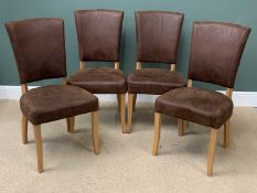 MODERN DINING ROOM CHAIRS - stylish and upholstered with brown suede effect, 102cms H, 52cms W,