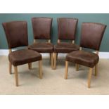 MODERN DINING ROOM CHAIRS - stylish and upholstered with brown suede effect, 102cms H, 52cms W,