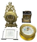 CLOCKS - Art Deco type mantel clock, 11cms tall, a brass Rococo style mantel clock, 34cms tall, a