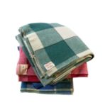 MID-CENTURY WELSH BLANKETS (4) BY HOLYTEX - all checked, three in green and blues, one in reds,