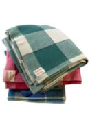 MID-CENTURY WELSH BLANKETS (4) BY HOLYTEX - all checked, three in green and blues, one in reds,