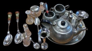 SMALL SILVER, EP WARE, pewter teaset, ETC, a mixed quantity to include a pair of Victorian