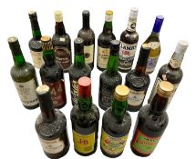 ALCOHOL - 16 bottles to include J & B, many Sherry bottles, Rum, Emu 444 Australian Wine and