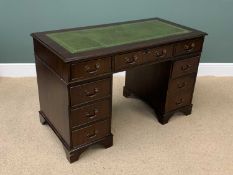 REPRODUCTION TOOLED TOP TWIN PEDESTAL DESK - multi-drawers, 76cms H, 122cms W, 61cms D