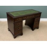 REPRODUCTION TOOLED TOP TWIN PEDESTAL DESK - multi-drawers, 76cms H, 122cms W, 61cms D