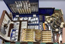 CASED & LOOSE EPNS & OTHER CUTLERY along with three brass and pottery coat hooks