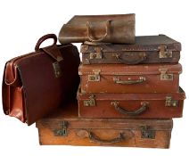 VINTAGE LEATHER SUITCASES (4), briefcase and another bag