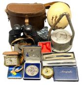 MIXED COLLECTABLES GROUP to include a cased pair of binoculars, travel and bedside clocks, large