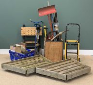 GARAGE & GARDEN TOOLS & ACCESSORIES - an assortment to include raised beds, folding work bench,