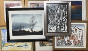 PAINTINGS & PRINTS ASSORTMENT (8) - abstract and other scenes