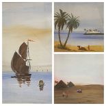 P HAMILTON watercolours, a trio - depicting Eastern scenes, 28 x 24cms and an assortment of other