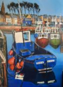 MIKE BREEN oil on canvas - colourful harbour scene, 80 x 60cms