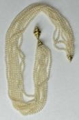 8 STRAND FRESHWATER SEED PEARL NECKLACE - with unmarked gold tone clasp, 44cms overall L, 49.9grms