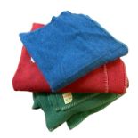 MID-CENTURY WELSH WOOLLEN BLANKETS BY HOLYTEX (4) - two green, 180cms x 2ms one red, 184cms x 2ms