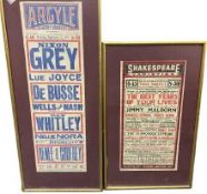 FRAMED THEATRE ADVERTISING CARDS FOR ARGYLE BIRKENHEAD & SHAKESPEARE THEATRE OF VARIETIES