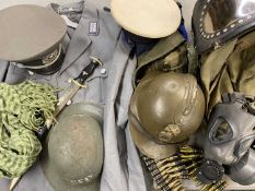 ASSORTED MILITARY UNIFORM & ACCESSORIES - to include a gas mask, Eastern European uniform, novelty