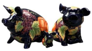 COUNTRY ARTIST INSPIRATIONS POTTERY PIGS (3) - all having tube lined fruit and leaf decoration on