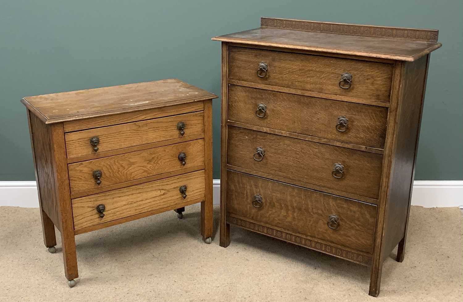 VINTAGE BEDROOM FURNITURE - to include polished oak railback chest of drawers, 113cms H, 92cms W,