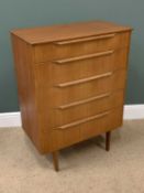 MID-CENTURY TEAK TYPE CHEST OF 5 DRAWERS - 105cms H, 78cms W, 43cms D