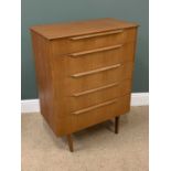 MID-CENTURY TEAK TYPE CHEST OF 5 DRAWERS - 105cms H, 78cms W, 43cms D