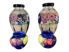 MOORCROFT WYSTERIA SMALL BULBOUS VASES (2) and a pair of Imperial Amphora Austrian pottery vases,